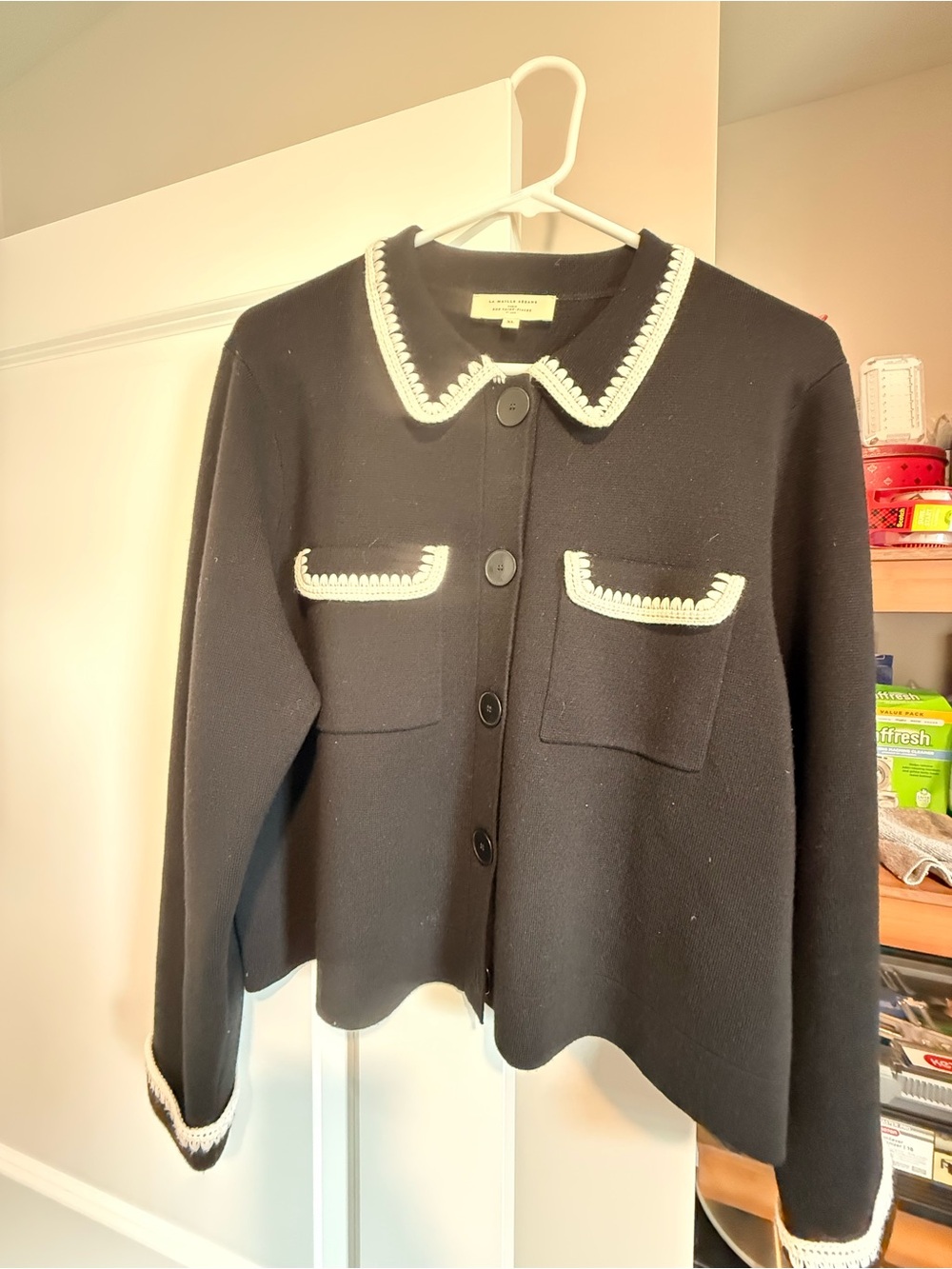 Sézane Betty Cardigan, Black with White Trim - Picture 3 of 3